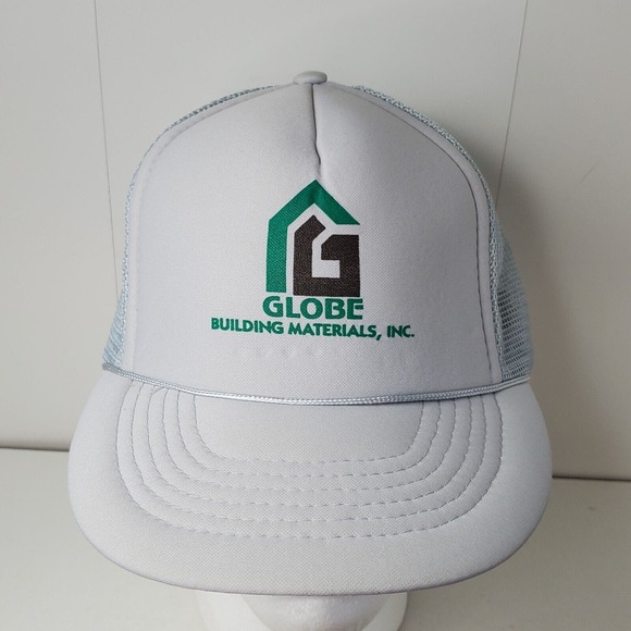 VTG Globe Building Materials Snapback Hat Mesh Trucker Cap Logo Construction - Picture 1 of 8